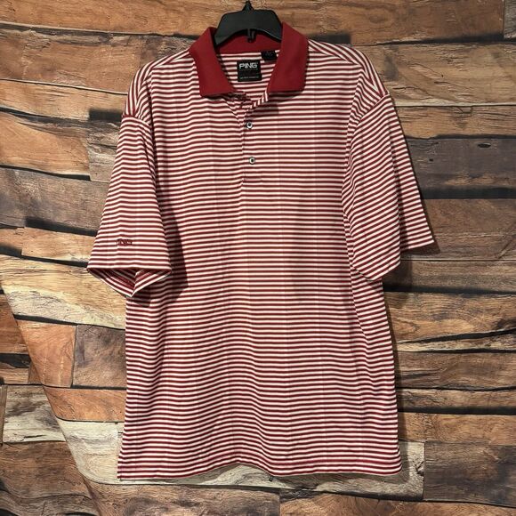 Ping Collection Polo Shirt Large Red Striped Dry Fiber Dynamics Golf Outdoors - Picture 1 of 8